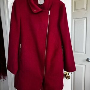 LOFT Women's Deep Red Asymmetrical Zip Peacoat